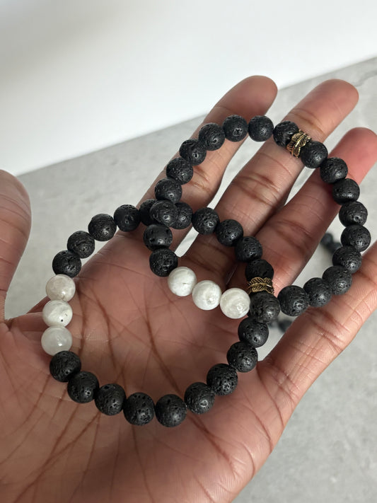 Moonstone Waxed Lava Rock Bracelet 8 inches