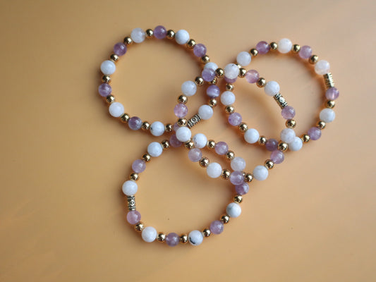 Amethyst & Moonstone, Gold-Plated Beads 7 inch Bracelet