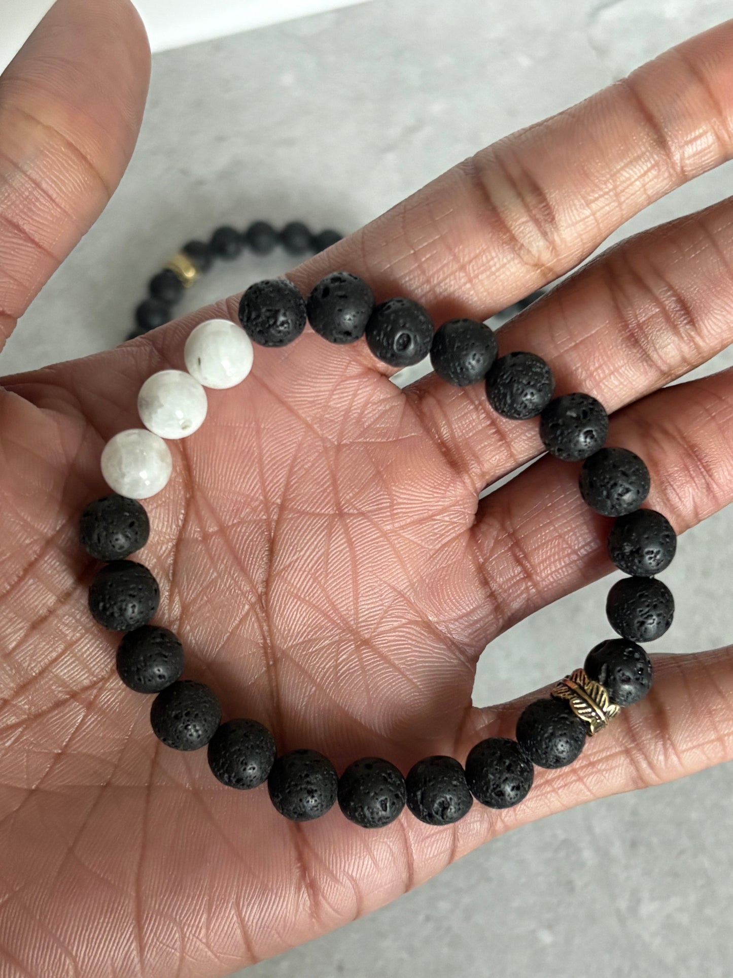 Moonstone Waxed Lava Rock Bracelet 8 inches