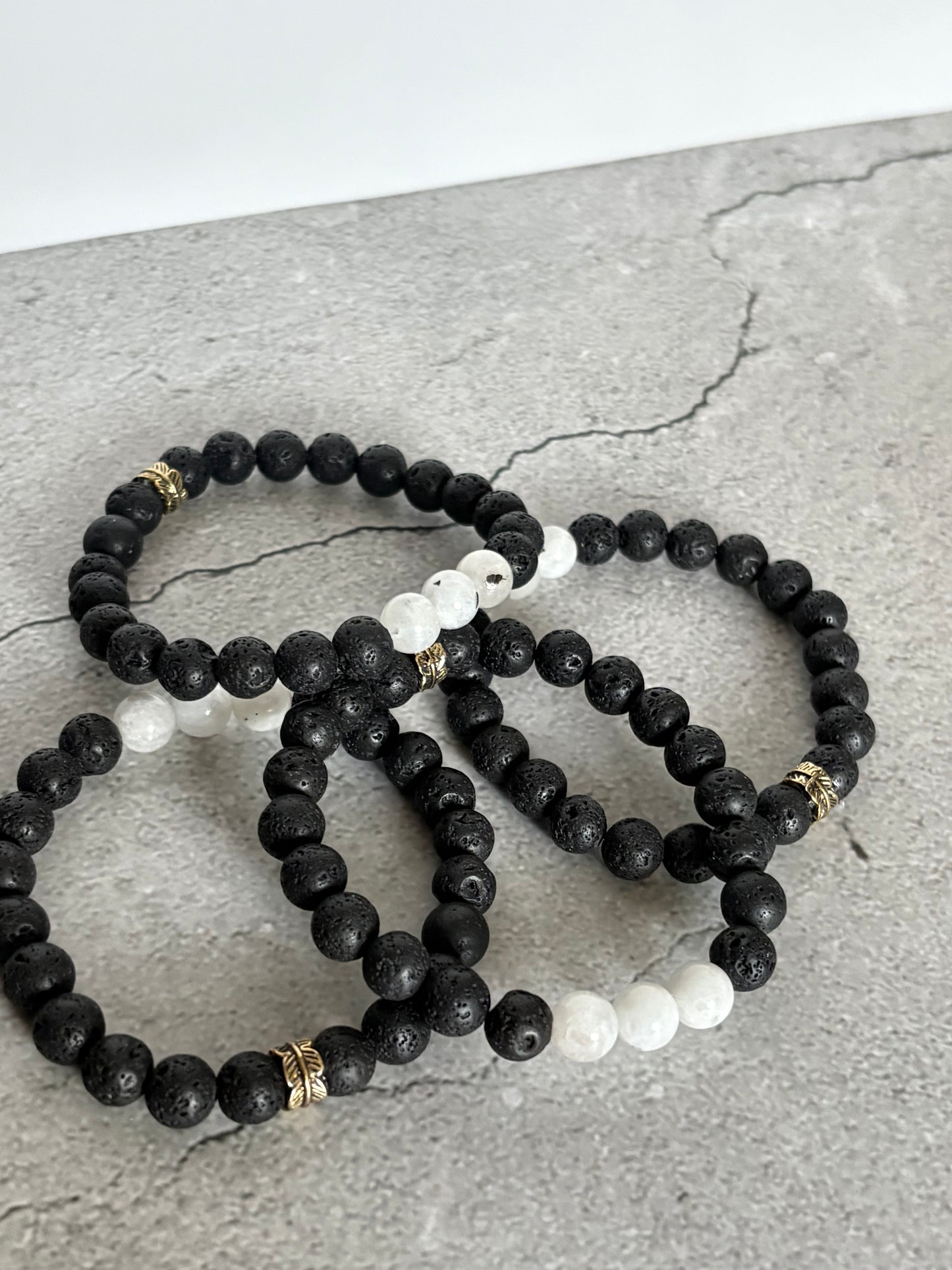 Moonstone Waxed Lava Rock Bracelet 8 inches