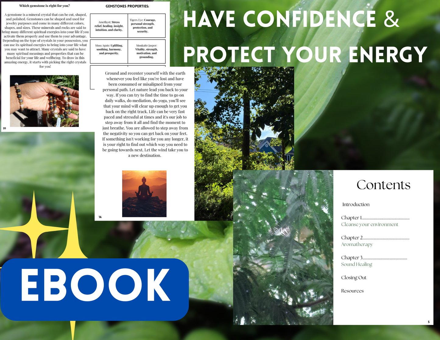 Ebook cover with nature-themed images and text about confidence and energy protection.