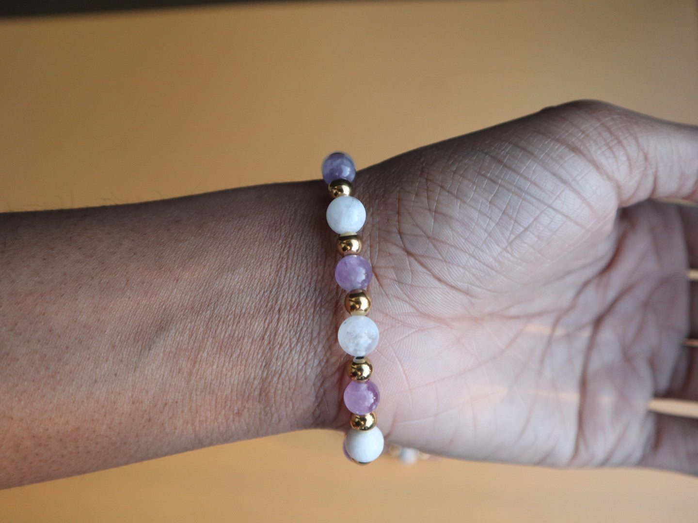 Amethyst & Moonstone, Gold-Plated Beads 7 inch Bracelet