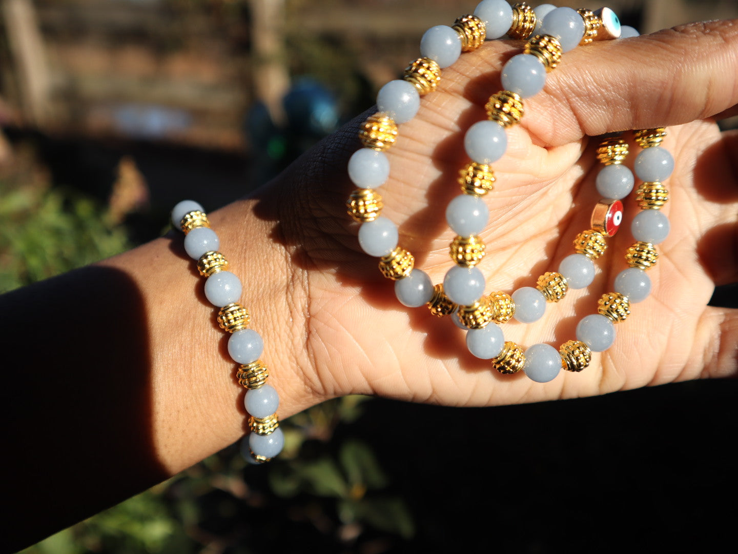 Blue & Gold Angelite 8 Inch Bracelet