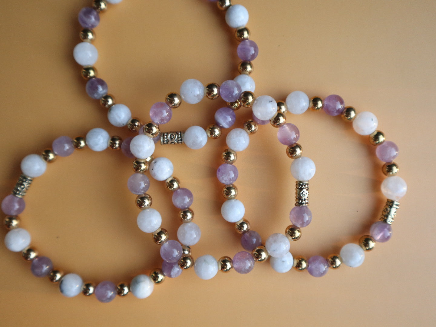 Amethyst & Moonstone, Gold-Plated Beads 7 inch Bracelet