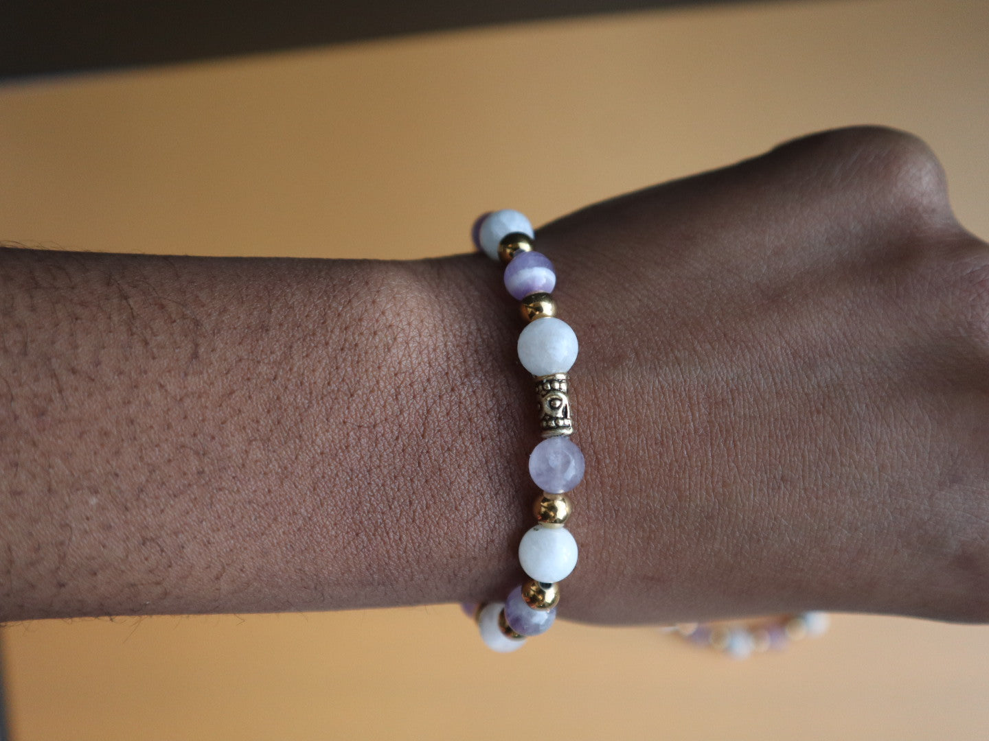 Amethyst & Moonstone, Gold-Plated Beads 7 inch Bracelet
