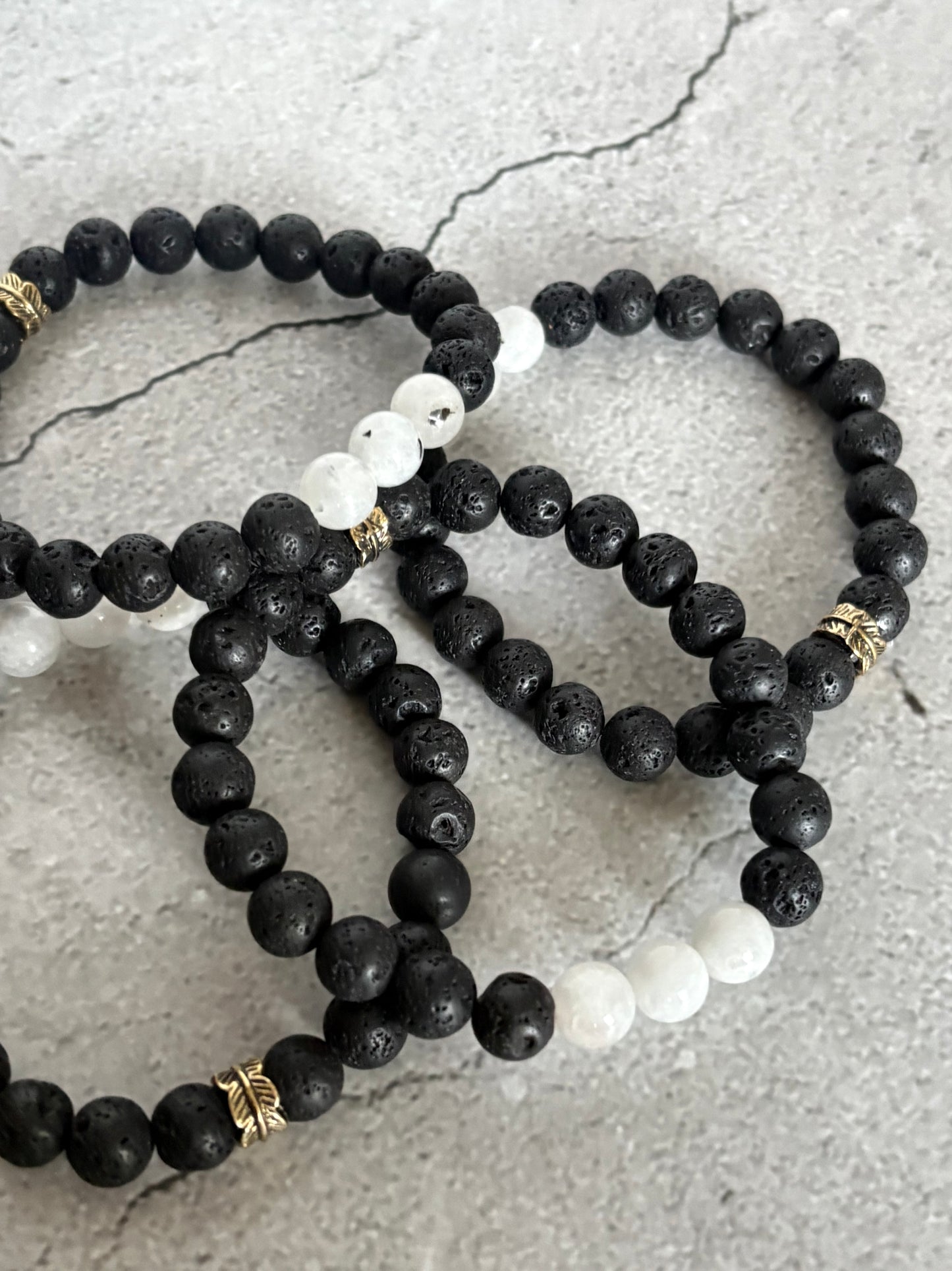 Moonstone Waxed Lava Rock Bracelet 8 inches