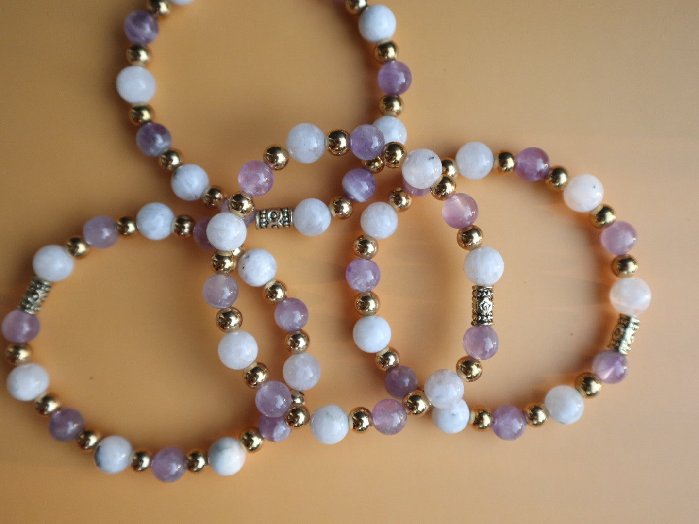 Amethyst & Moonstone, Gold-Plated Beads 7 inch Bracelet