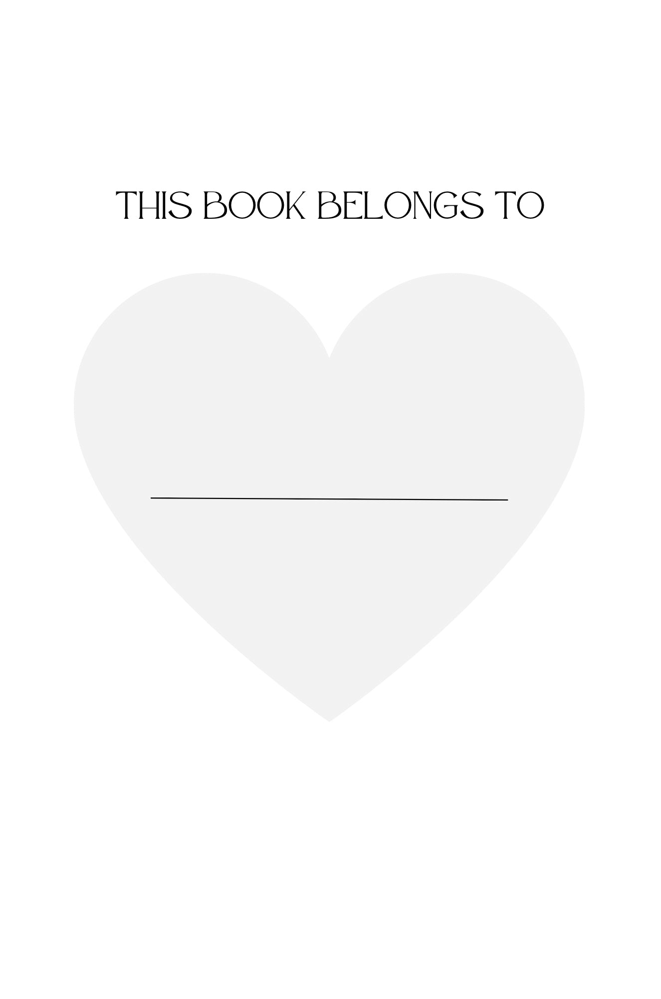 Heart-shaped bookplate with 'This book belongs to' text on a white background